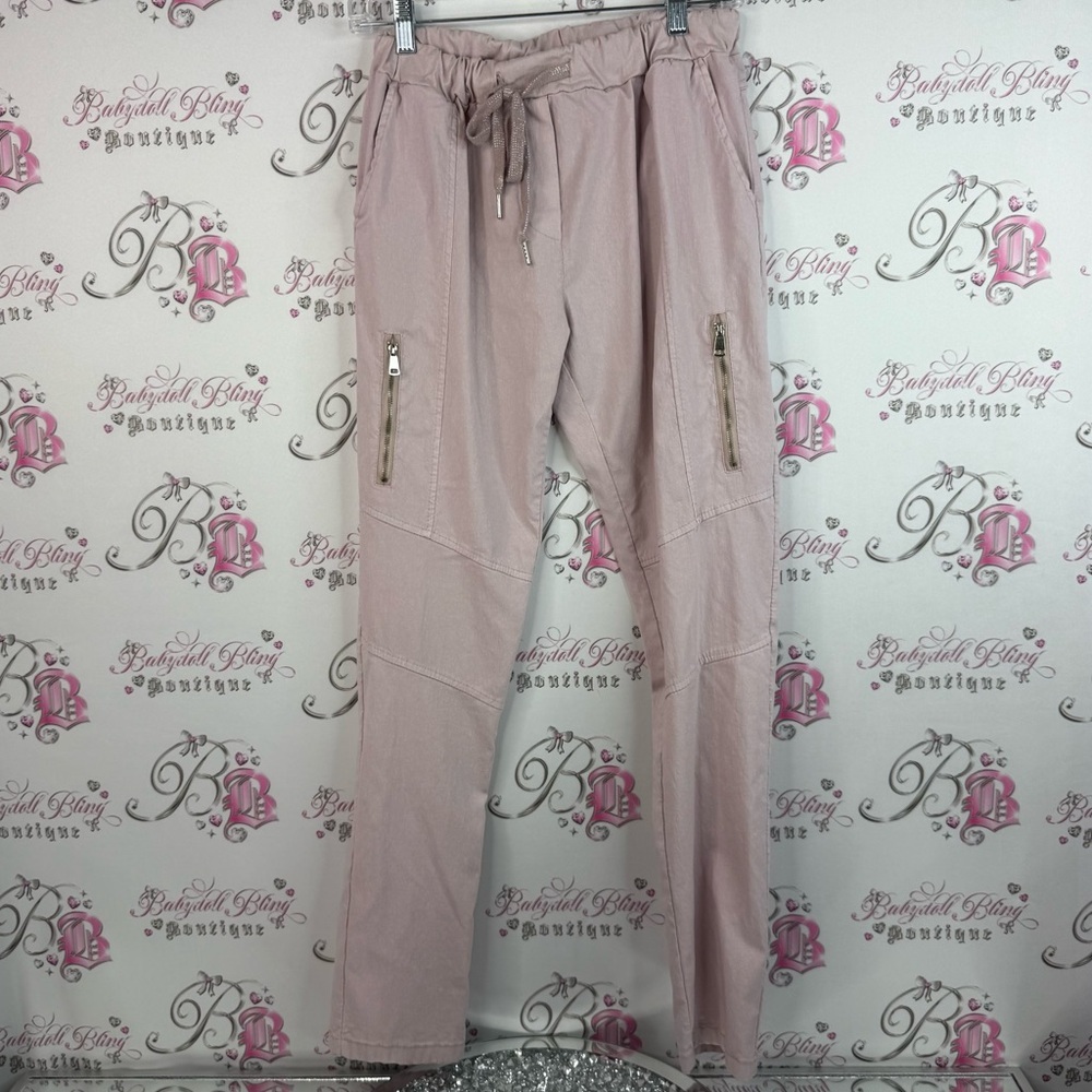 Sorell by papa fashions Italy pants zippers Women's Light Pink Joggers